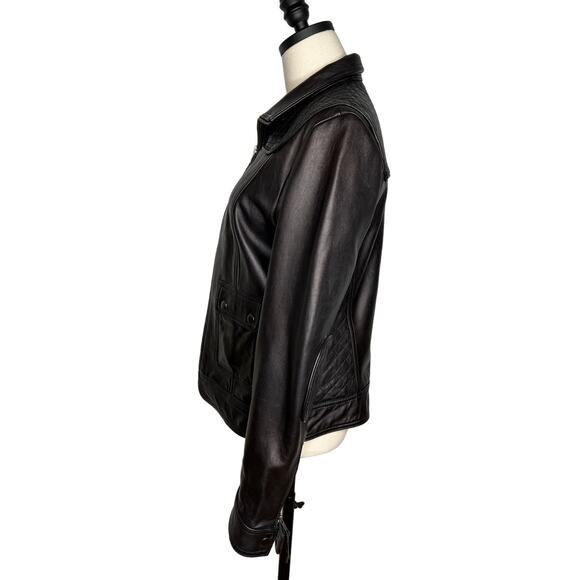 Calvin Klein S VINTAGE y2k Quilted Leather Motorcycle Jacket Elbow Patches Black - Picture 10 of 14